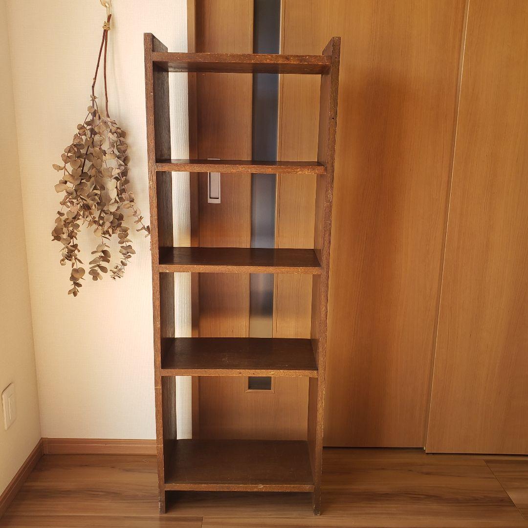 ラワンの5段収納棚　木製　ラワン材　オープンラック　古家具