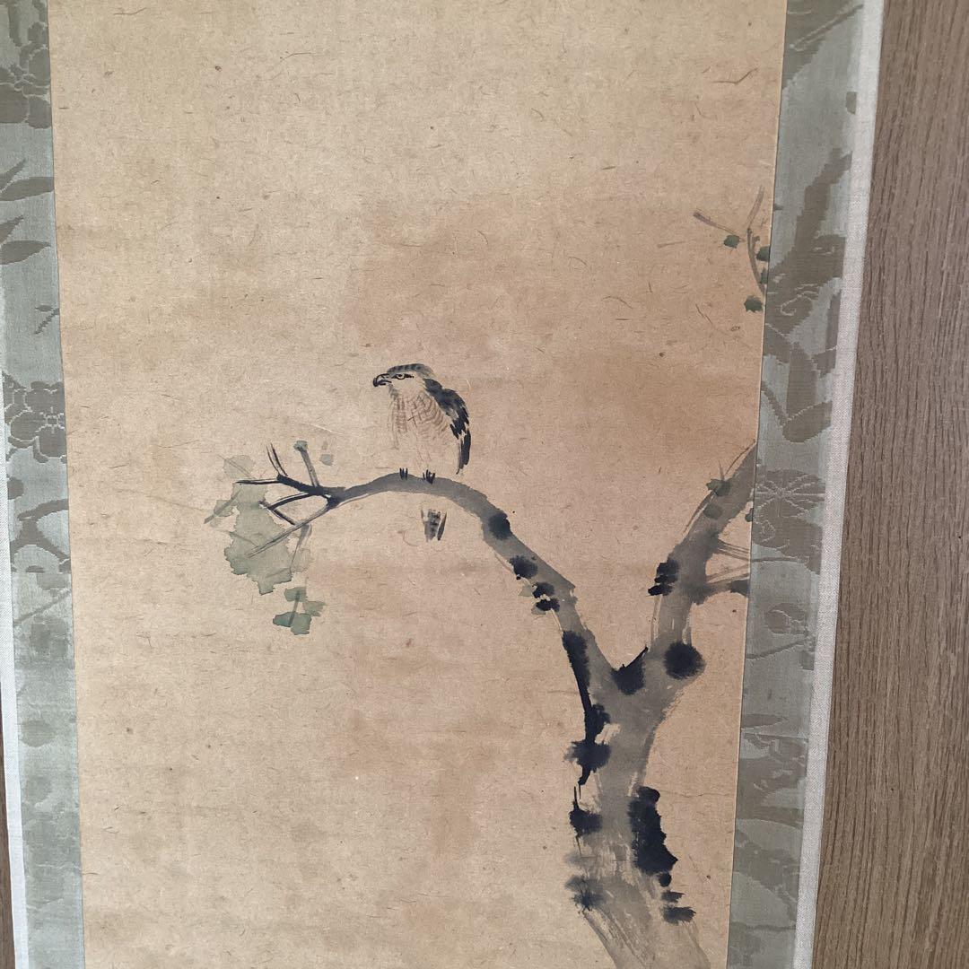 渡辺崋山 淡彩水墨画 《 初 夢 之 図 》紙本保存箱 軸先紫檀 模写 166