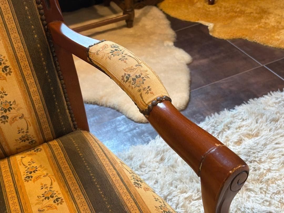 輸入家具　クラシック　ヨーロピアン　ストライプ　ハイバックチェア　アーム　SZ