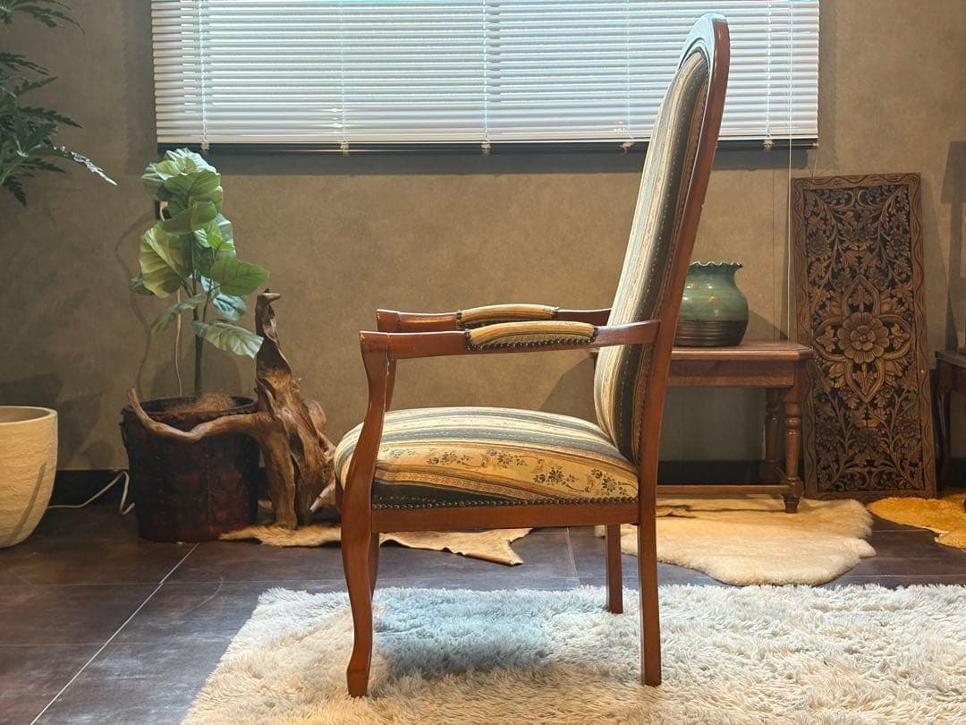 輸入家具　クラシック　ヨーロピアン　ストライプ　ハイバックチェア　アーム　SZ