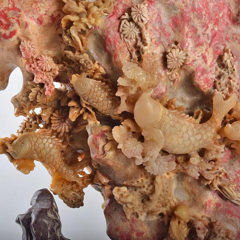 中国 玉石昌化鶏血石 魚蟹海老花刻 置物 床飾 約6㎏ F R7946B - メルカリ