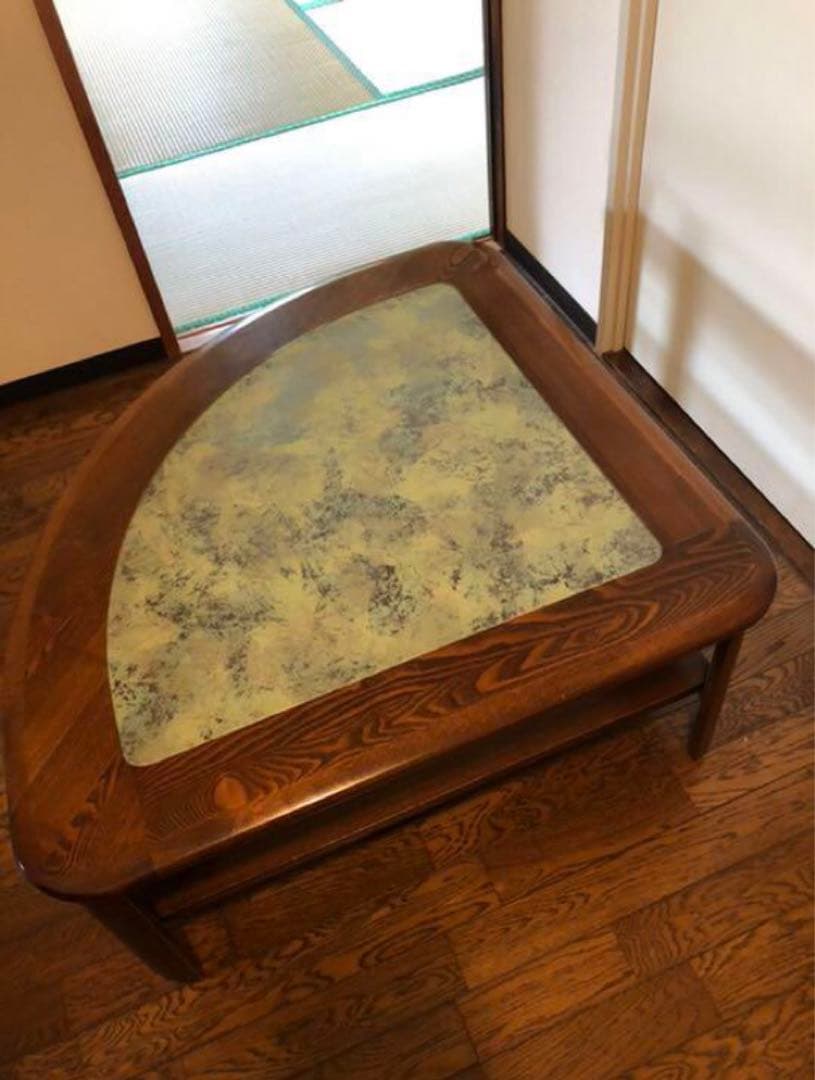 テーブル　コーナーテーブル　三角テーブル　ガラス　レトロ　机　アンティーク