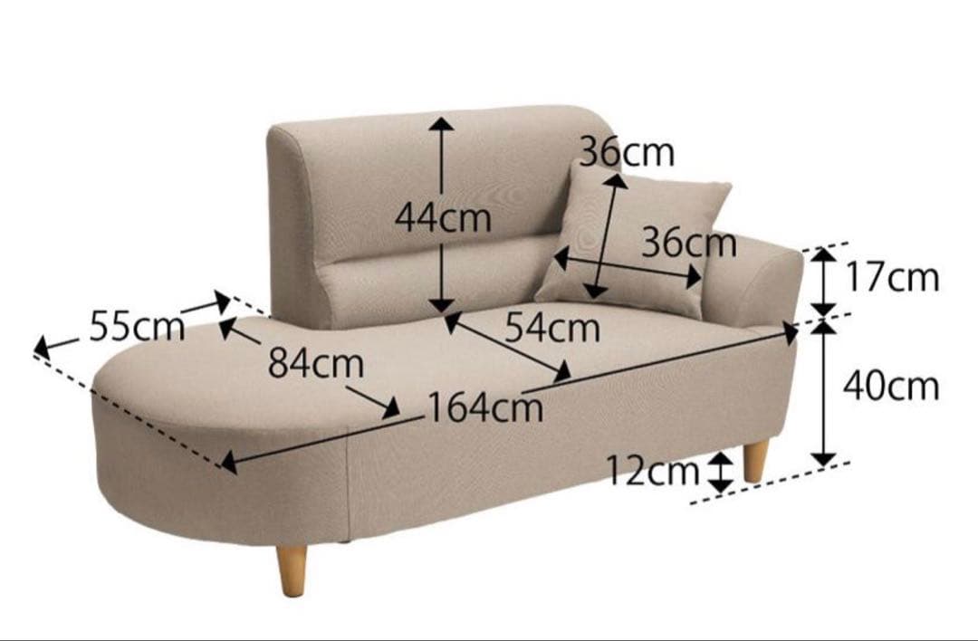 片肘右カウチ　ソファ　ライトブルー