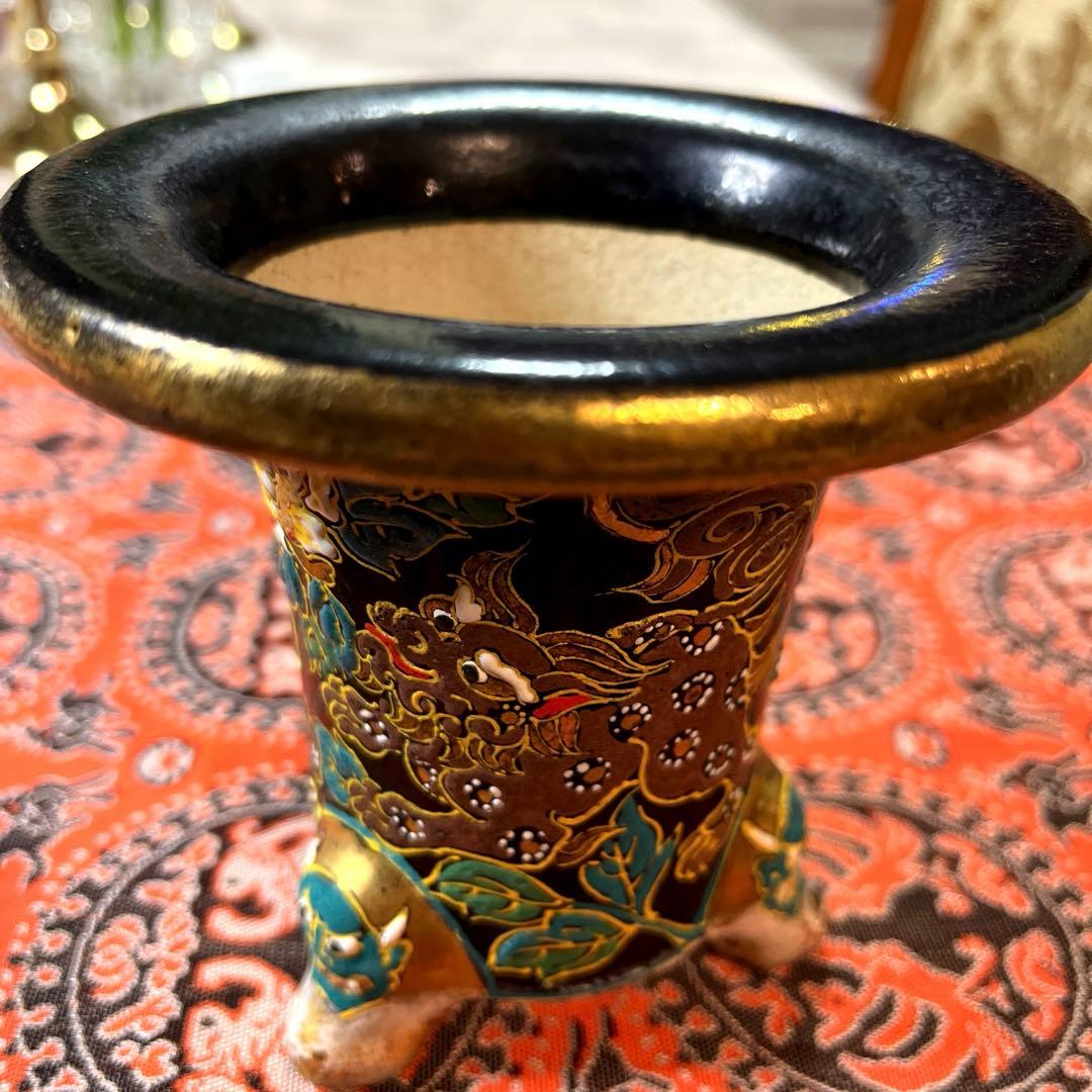 専用！ ー万年青鉢ー 龍山作獅子図 波千鳥 3.8号 京楽焼 蘭鉢 2点