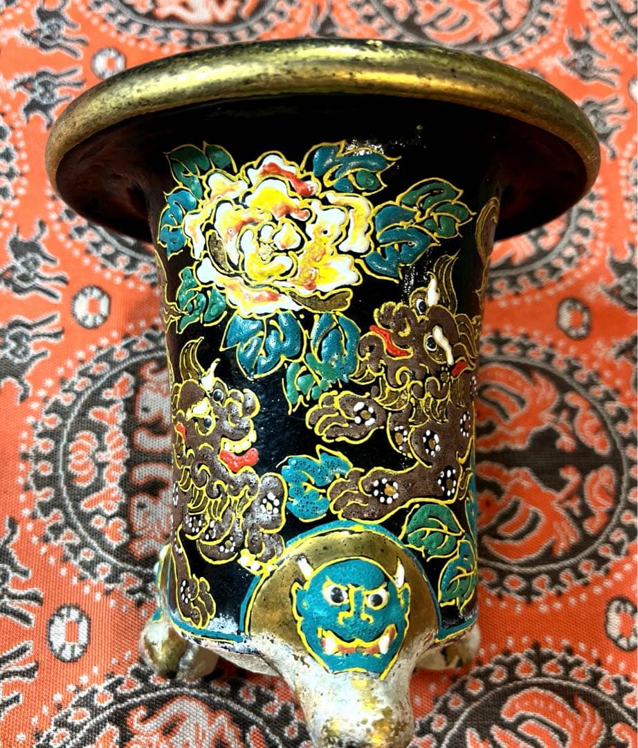 専用！ ー万年青鉢ー 龍山作獅子図 波千鳥 3.8号 京楽焼 蘭鉢 2点