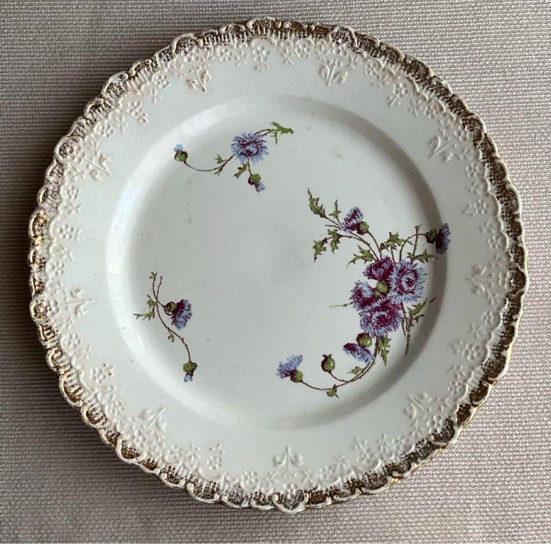 bbw01 フランス クレイユエモントロー プレート 金彩 青アザミ 5枚