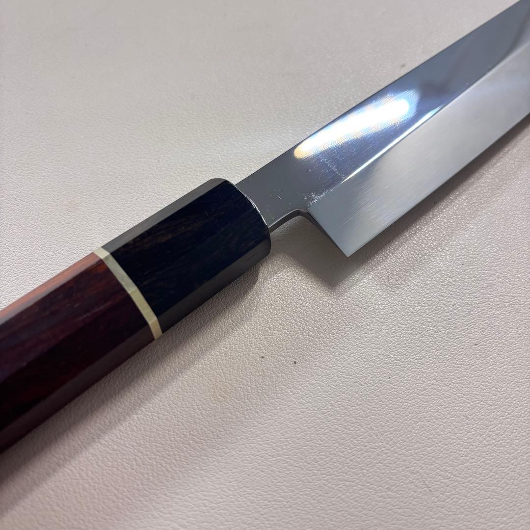 270mm 切付柳刃包丁 鏡面　天然木八角柄 刺身包丁 「全鋼」'ᘲ