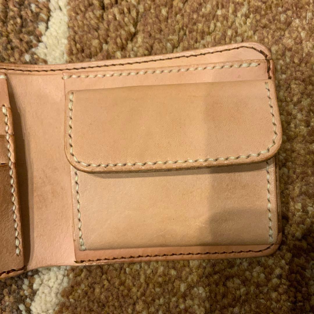 未使用 分厚い黒の本革を使用した二つ折り財布 ハンドメイド