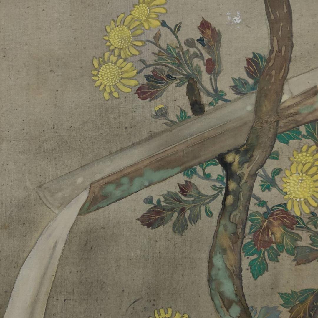 不詳/琴泉/菊に鴬図/小禽図/花鳥/布袋屋掛軸A-440 - メルカリ