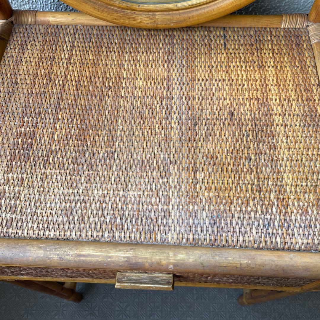 #昭和レトロ　ラタン ドレッサー　鏡台 引き出し付き　アーチ型ミラー　ビンテージ