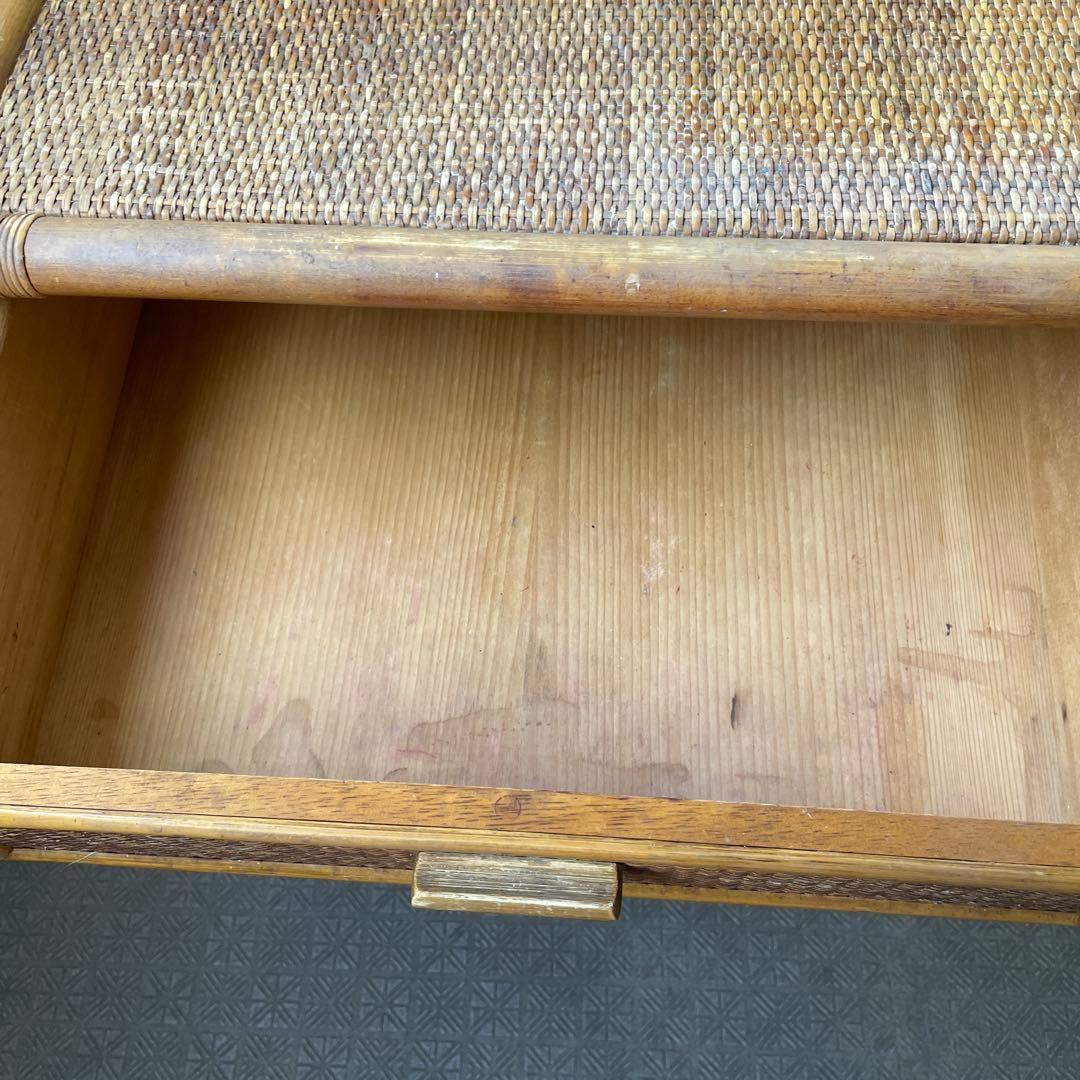 #昭和レトロ　ラタン ドレッサー　鏡台 引き出し付き　アーチ型ミラー　ビンテージ