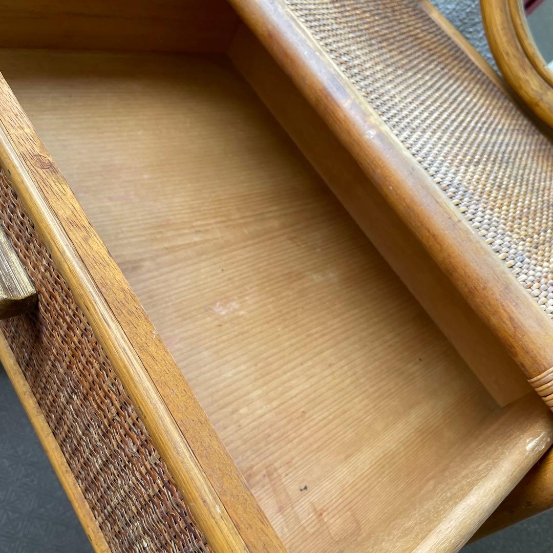 #昭和レトロ　ラタン ドレッサー　鏡台 引き出し付き　アーチ型ミラー　ビンテージ