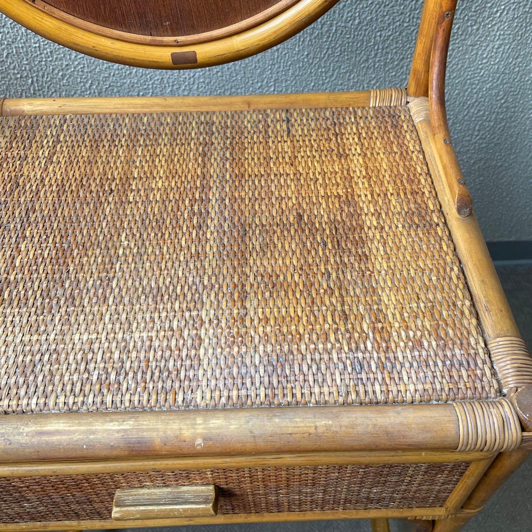 #昭和レトロ　ラタン ドレッサー　鏡台 引き出し付き　アーチ型ミラー　ビンテージ