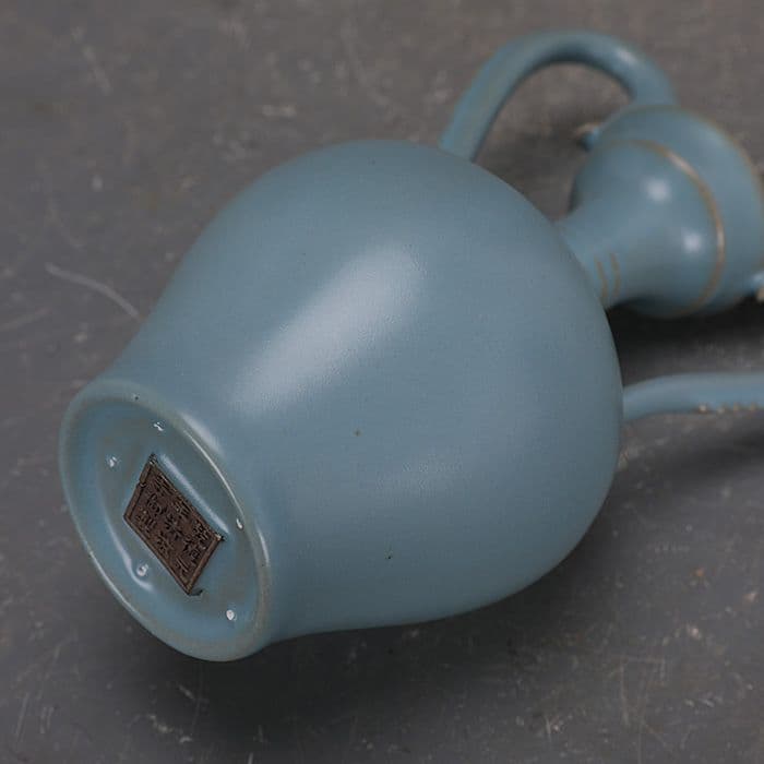 宋汝窯手製青釉支釘双龍尊瓶 景徳鎮 陶磁器