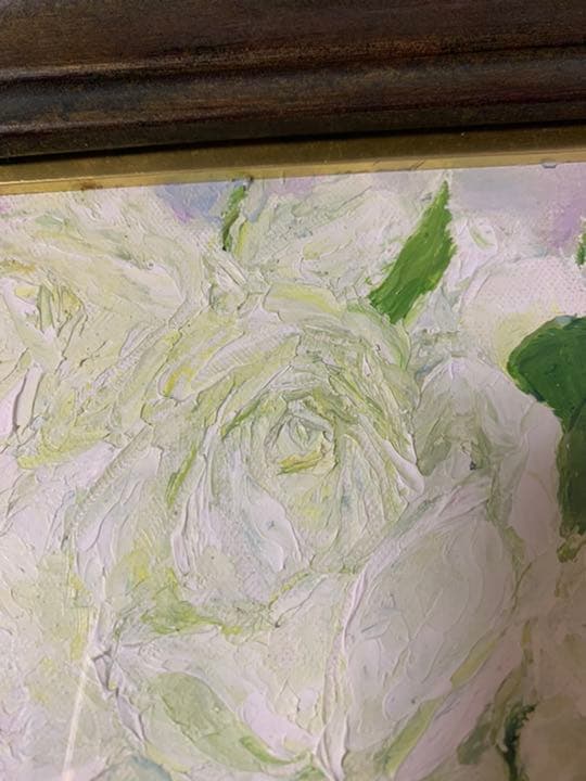 葦原邦子作「白いバラほのかに」油絵