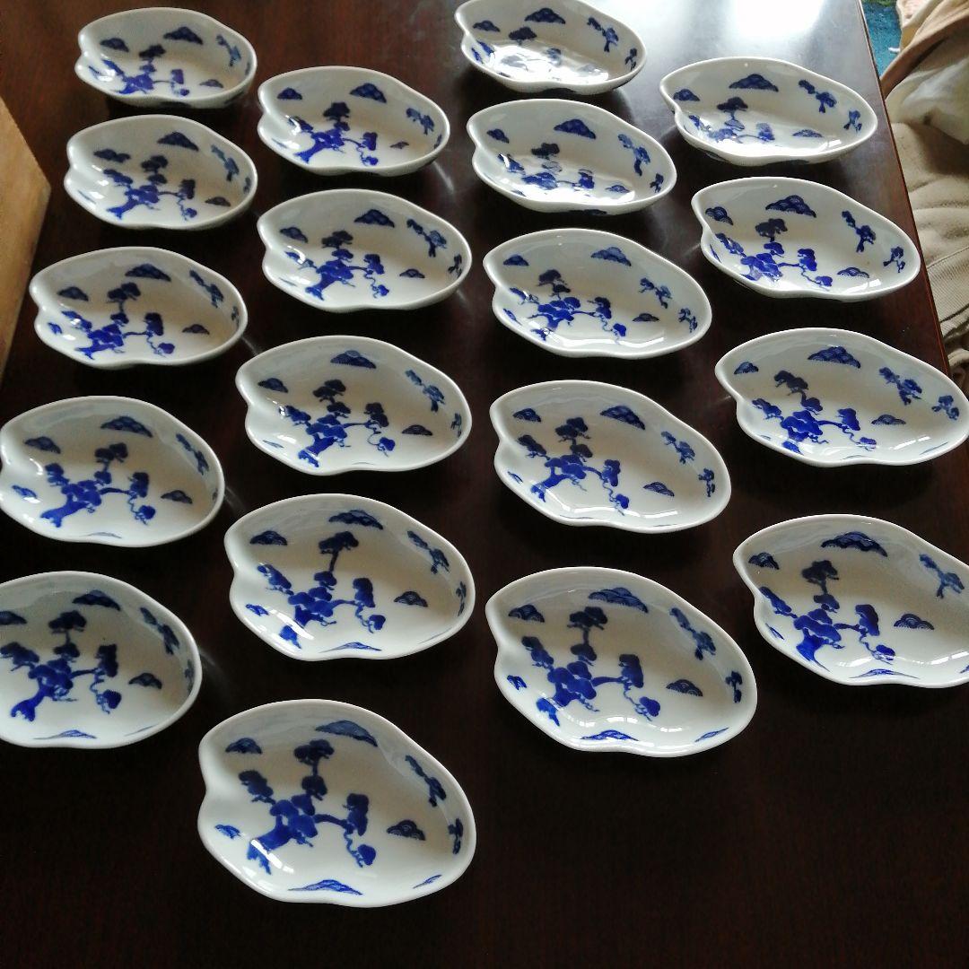 清水焼　平安眉山　松模様雲形皿　19枚　16.5cm　大正期