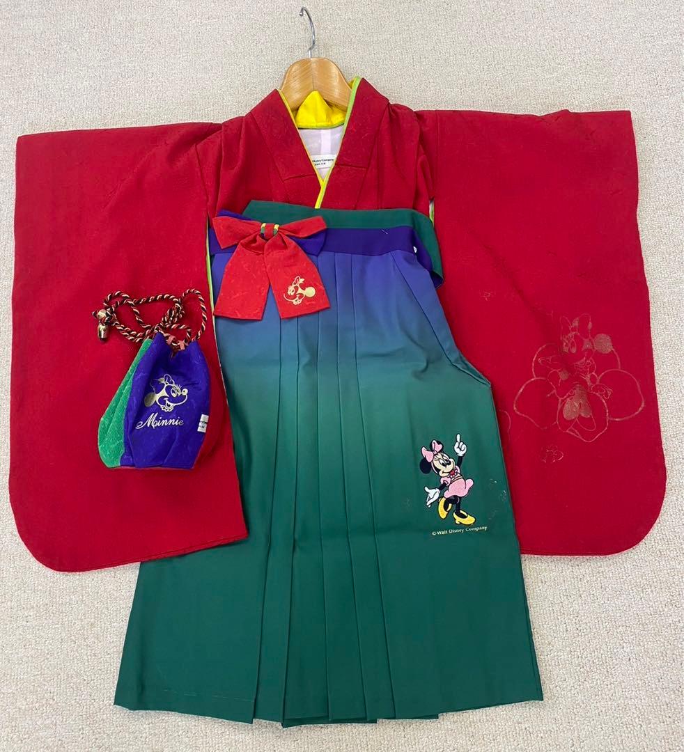 ディズニー ミニー 袴 七五三 3歳 赤 緑 巾着 レトロ可愛い