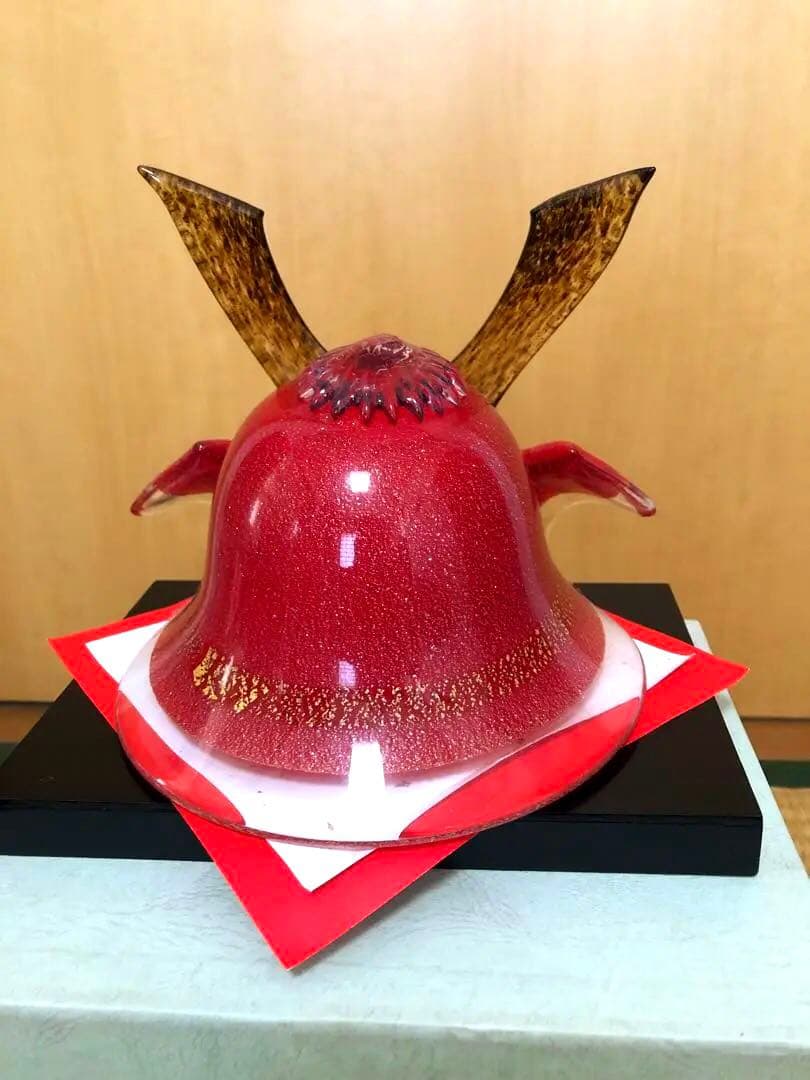 【美品】博多ビードロ粋工房 ガラス製 兜 五月人形 こどもの日 赤 レッド