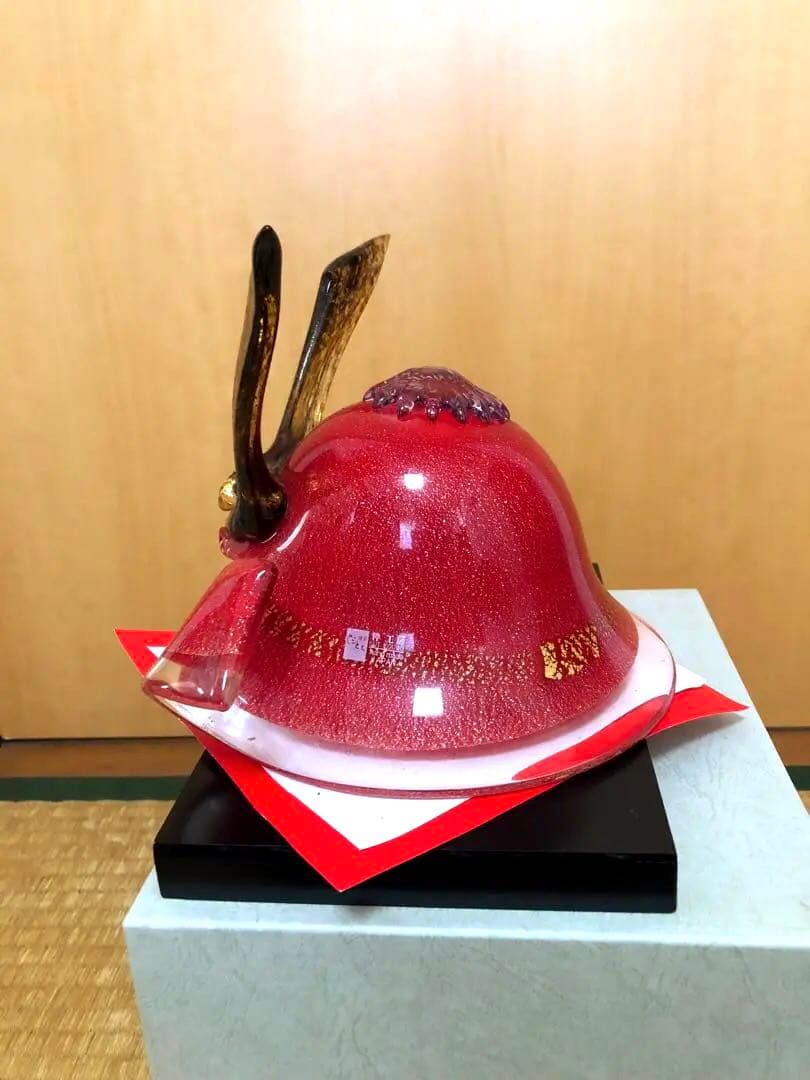 【美品】博多ビードロ粋工房 ガラス製 兜 五月人形 こどもの日 赤 レッド
