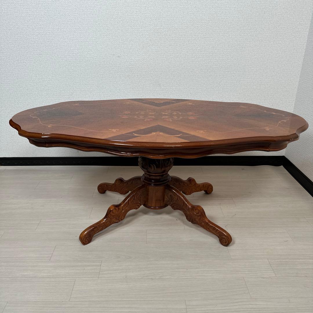 イタリア 象嵌 ローテーブル オーバル 猫脚 輸入家具 管理No.※i4※