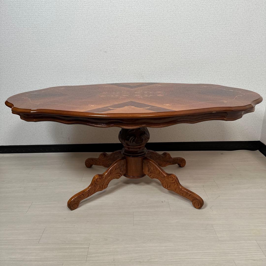 イタリア 象嵌 ローテーブル オーバル 猫脚 輸入家具 管理No.※i4※