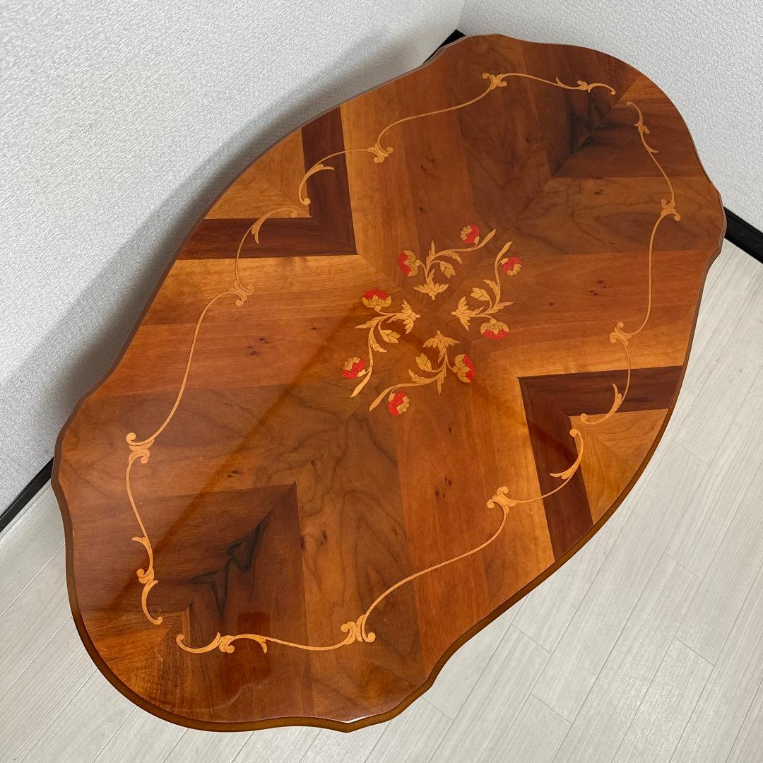 イタリア 象嵌 ローテーブル オーバル 猫脚 輸入家具 管理No.※i4※