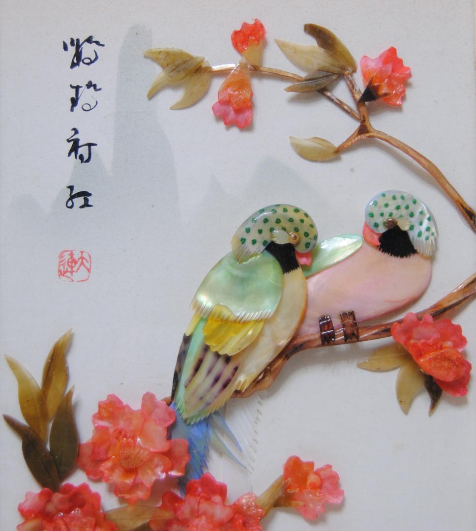 中国珍珠貝彫画　貝細工　 ［大連］アート　芸術品　美術品　玉石　中国美術