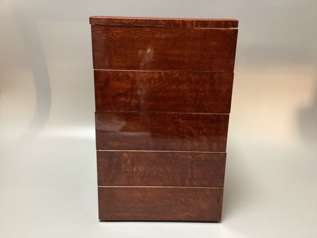 3 けやき　欅　八寸　五段重　重箱　(検) 玉杢　孔雀杢