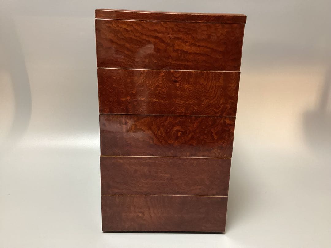 3 けやき　欅　八寸　五段重　重箱　(検) 玉杢　孔雀杢