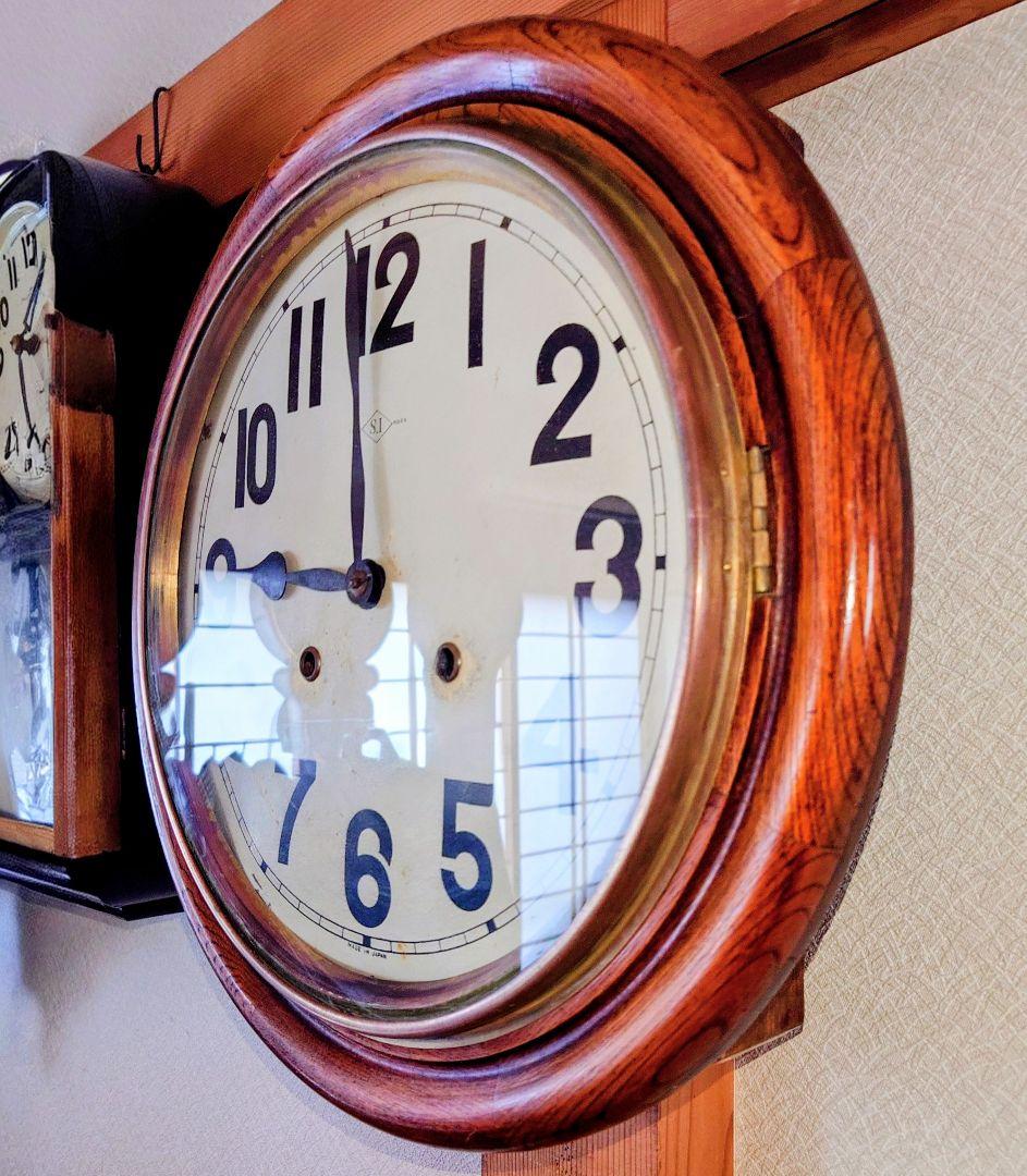 〈完動・美品〉ＳＩ印　欅造りグレシャム丸型ゼンマイ振り子時計