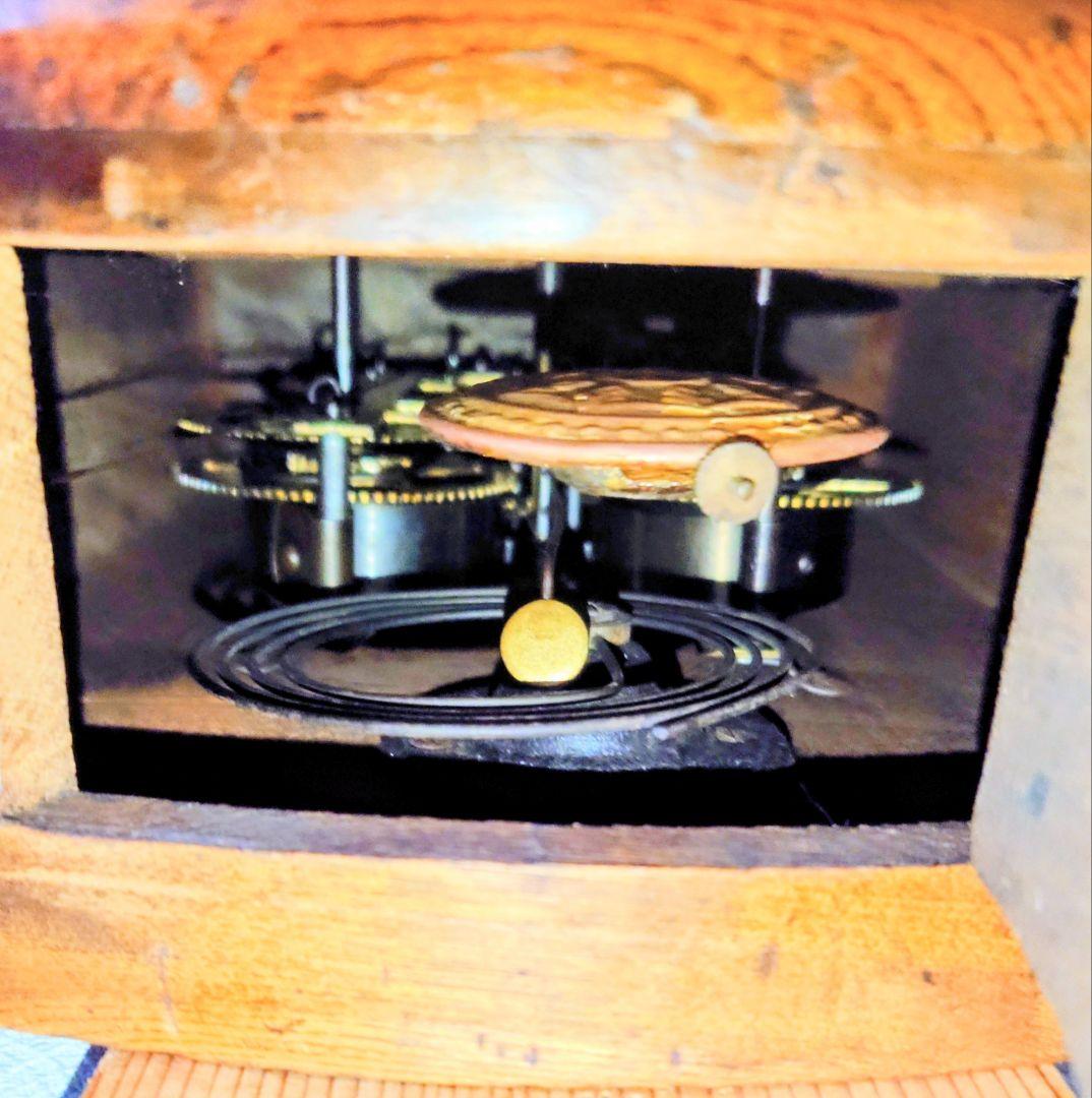 〈完動・美品〉ＳＩ印　欅造りグレシャム丸型ゼンマイ振り子時計