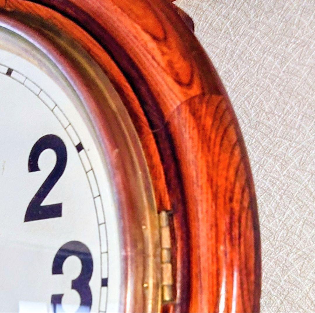 〈完動・美品〉ＳＩ印　欅造りグレシャム丸型ゼンマイ振り子時計