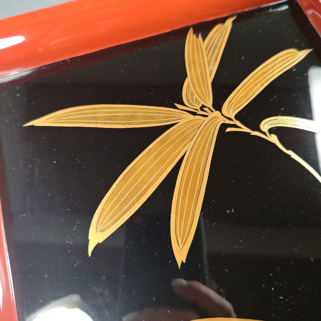 イ329 盆『塗師 茶平一斎作』『輪島塗 笹蒔絵 四方盆 共箱』茶道具