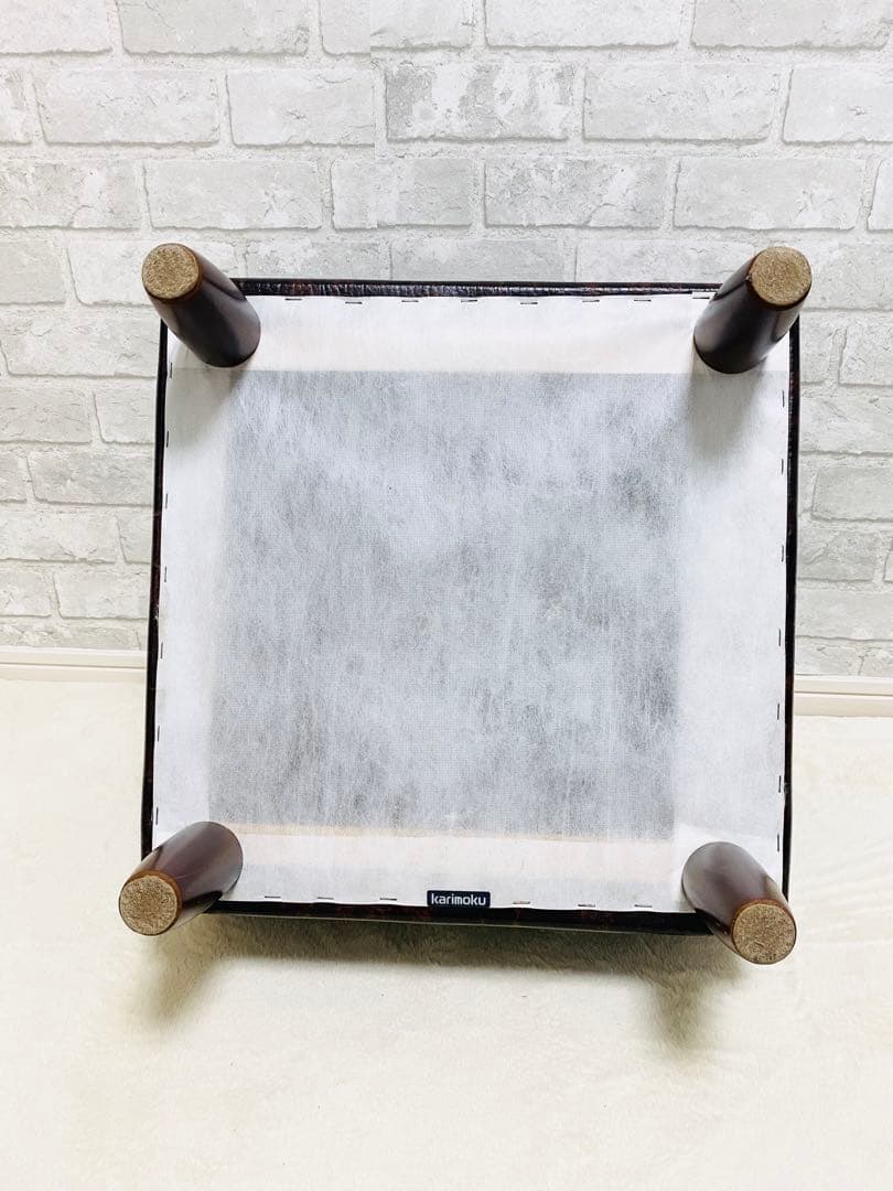 美品 カリモク スクエアスツール ヴィンテージ オットマン　本革 レザー