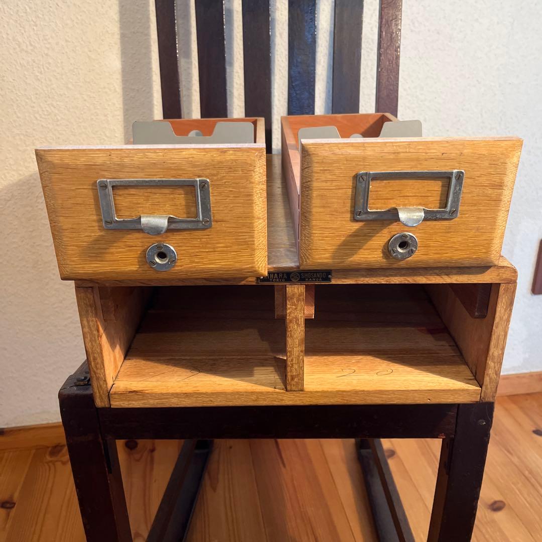 昭和レトロ アンティーク ヴィンテージ 図書館 木製カードケース 小