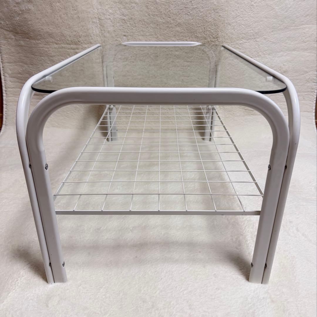 美品 アイアンフレーム 白 ローテーブル ガラス天板 昭和レトロ モダン