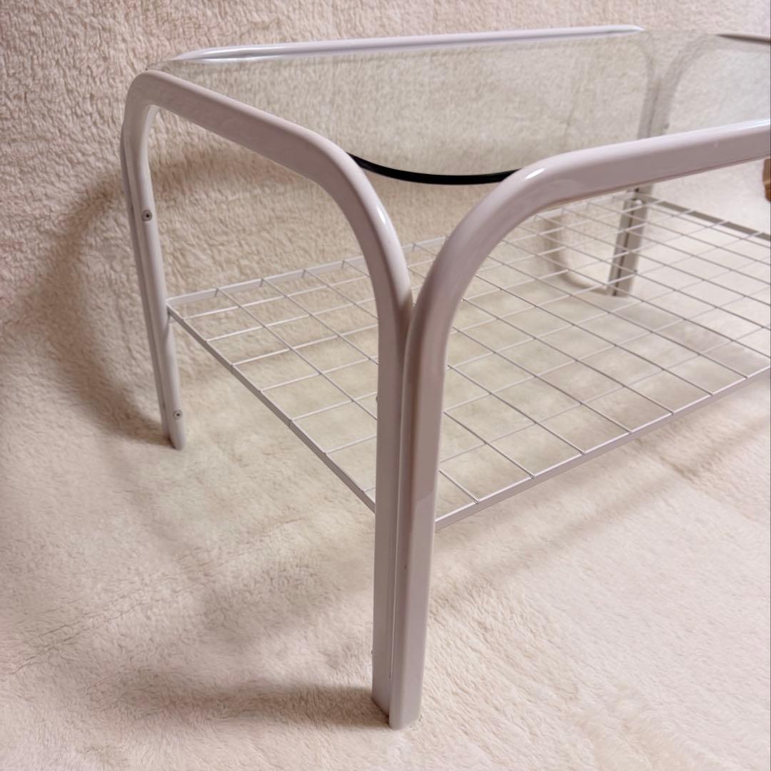 美品 アイアンフレーム 白 ローテーブル ガラス天板 昭和レトロ モダン