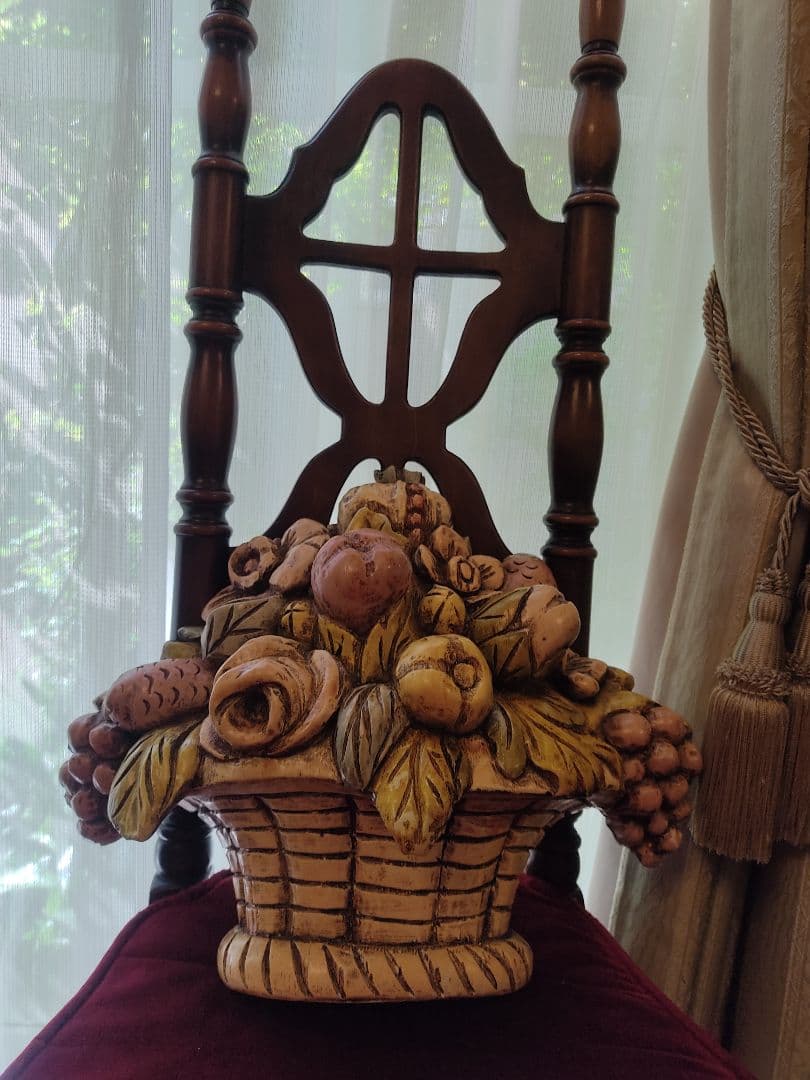 木製看板　木製　花籠　バスケット　籠　バーボラミラー 彫刻 壁掛け 果物 レア