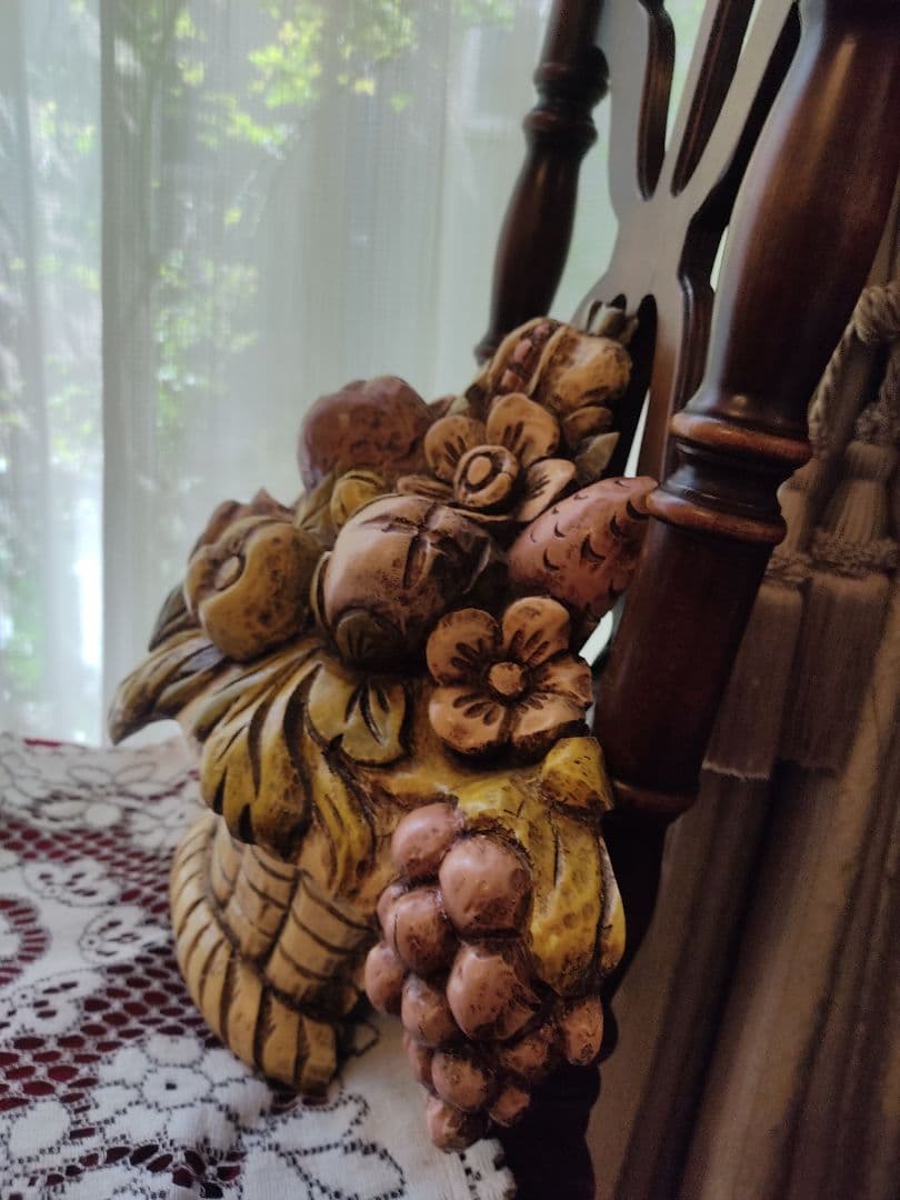 木製看板　木製　花籠　バスケット　籠　バーボラミラー 彫刻 壁掛け 果物 レア