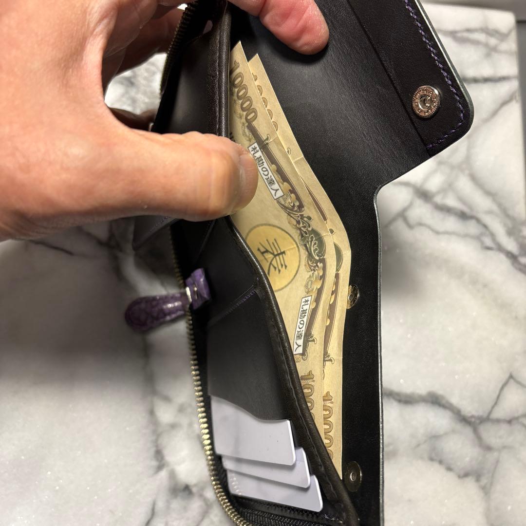 パイソン革コンパクトL字ファスナーウォレット(パープル)