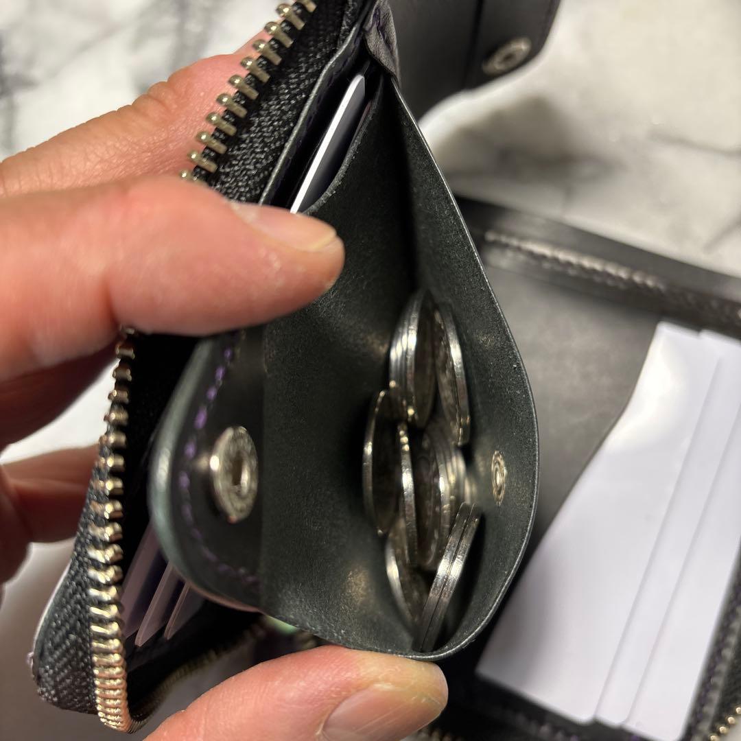 パイソン革コンパクトL字ファスナーウォレット(パープル)