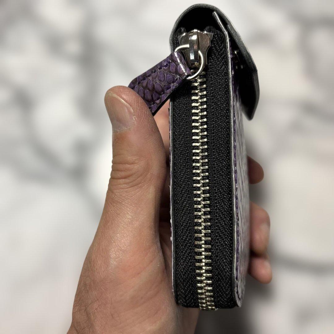 パイソン革コンパクトL字ファスナーウォレット(パープル)