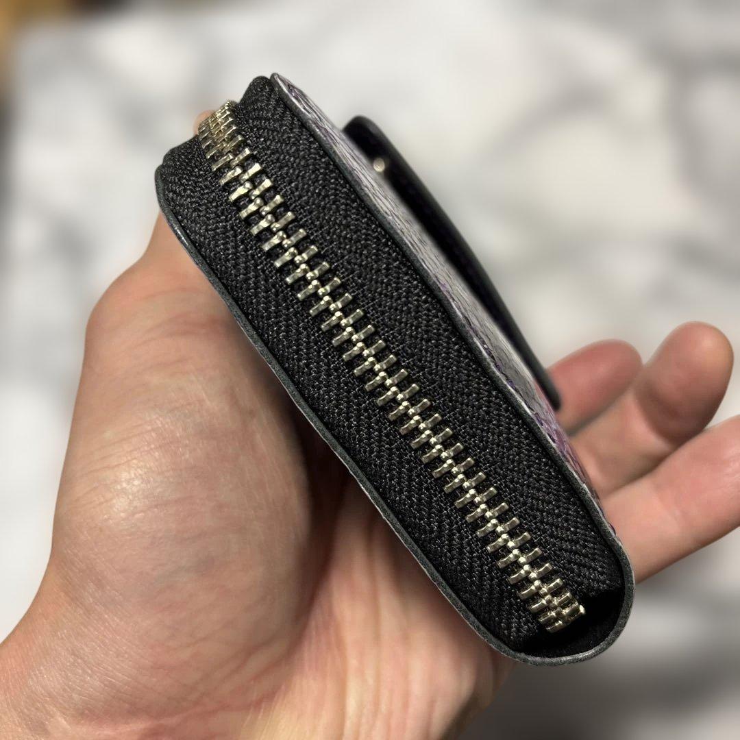 パイソン革コンパクトL字ファスナーウォレット(パープル)