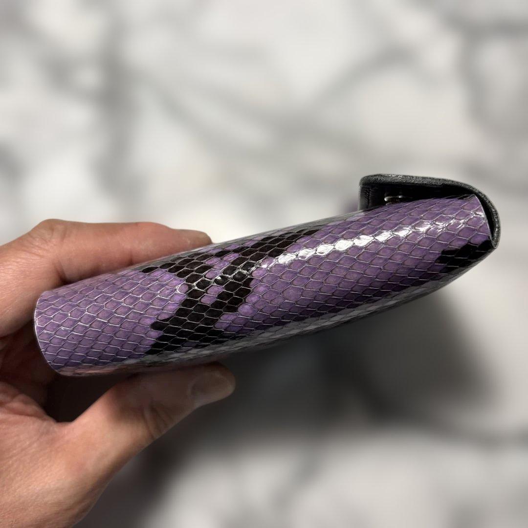 パイソン革コンパクトL字ファスナーウォレット(パープル)