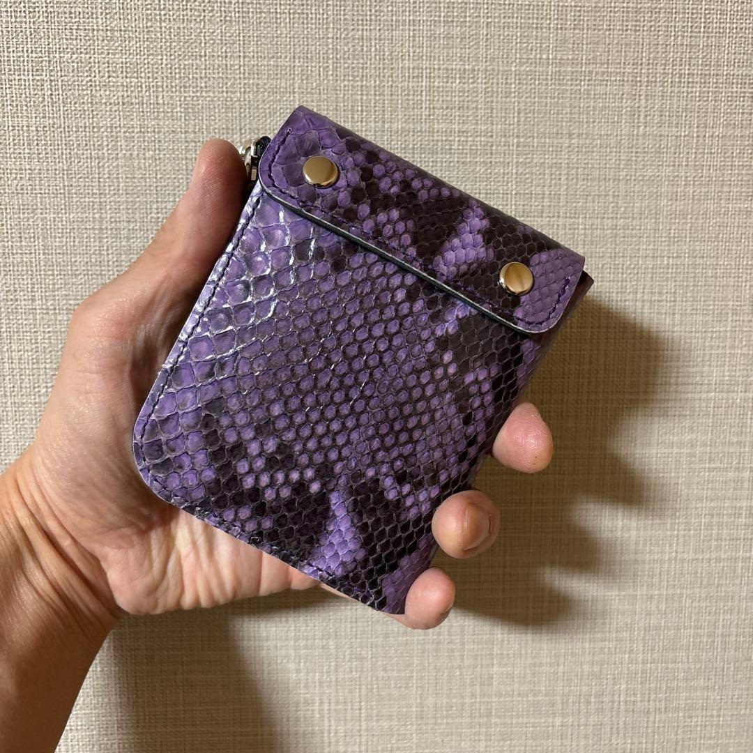 パイソン革コンパクトL字ファスナーウォレット(パープル)