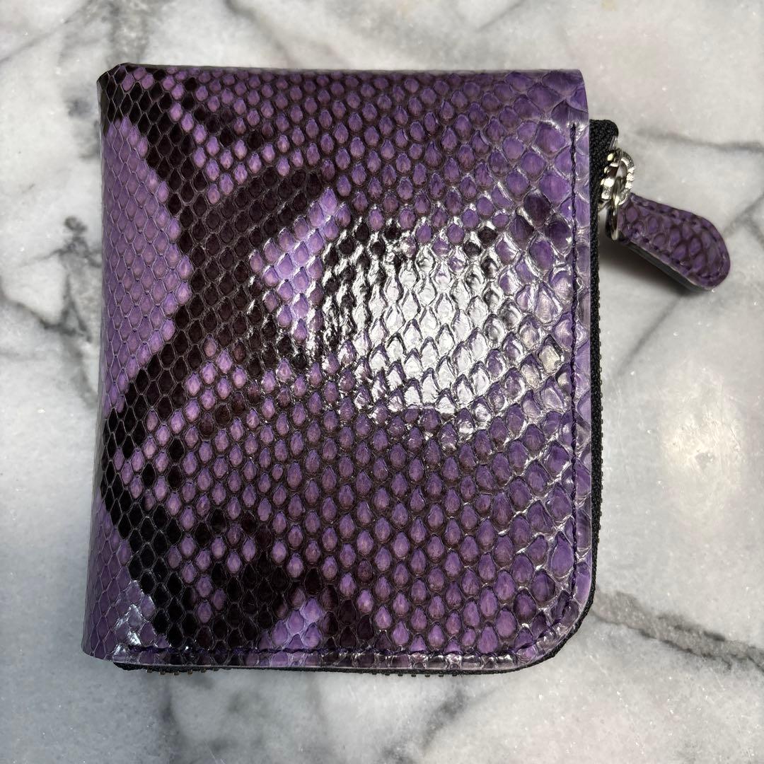 パイソン革コンパクトL字ファスナーウォレット(パープル)