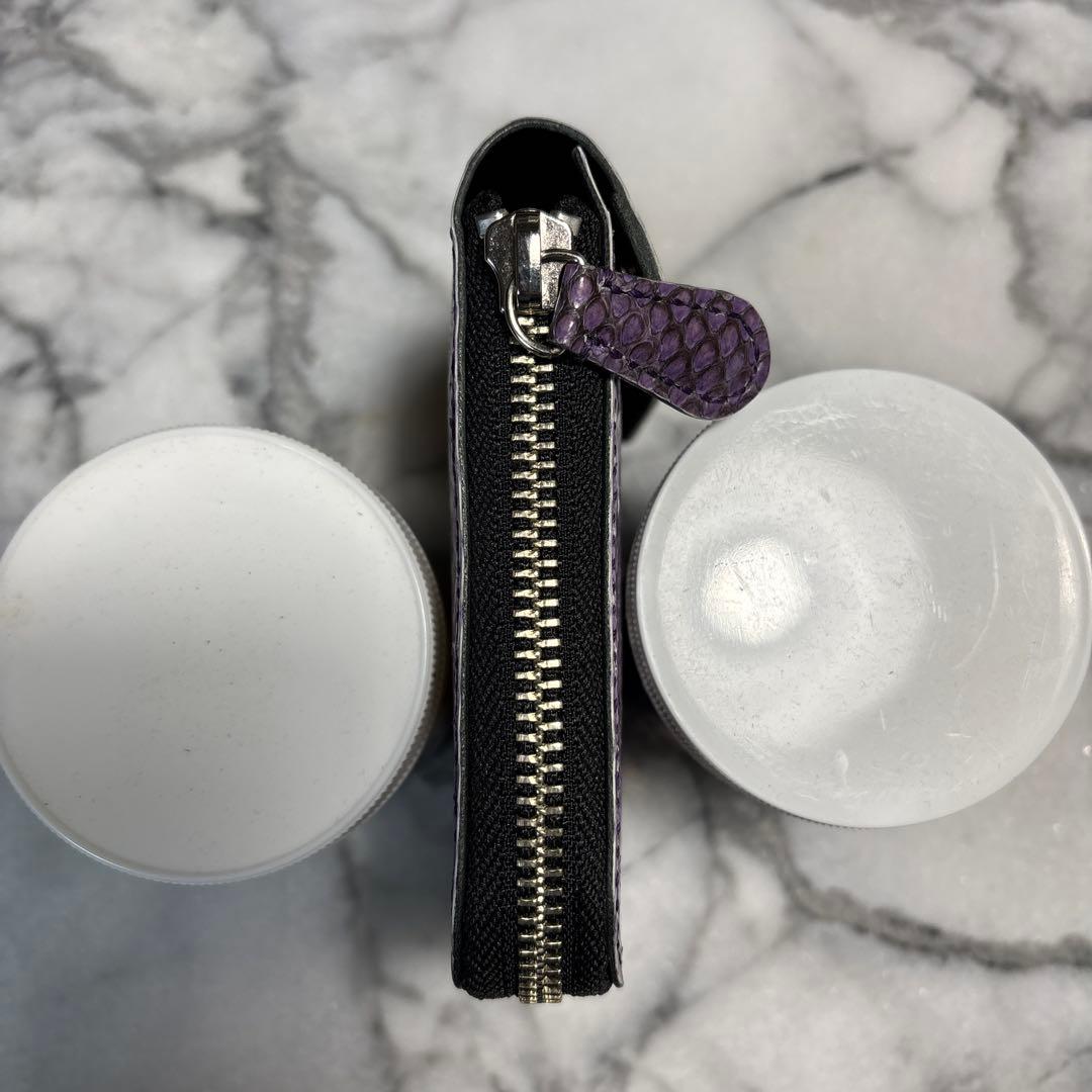 パイソン革コンパクトL字ファスナーウォレット(パープル)