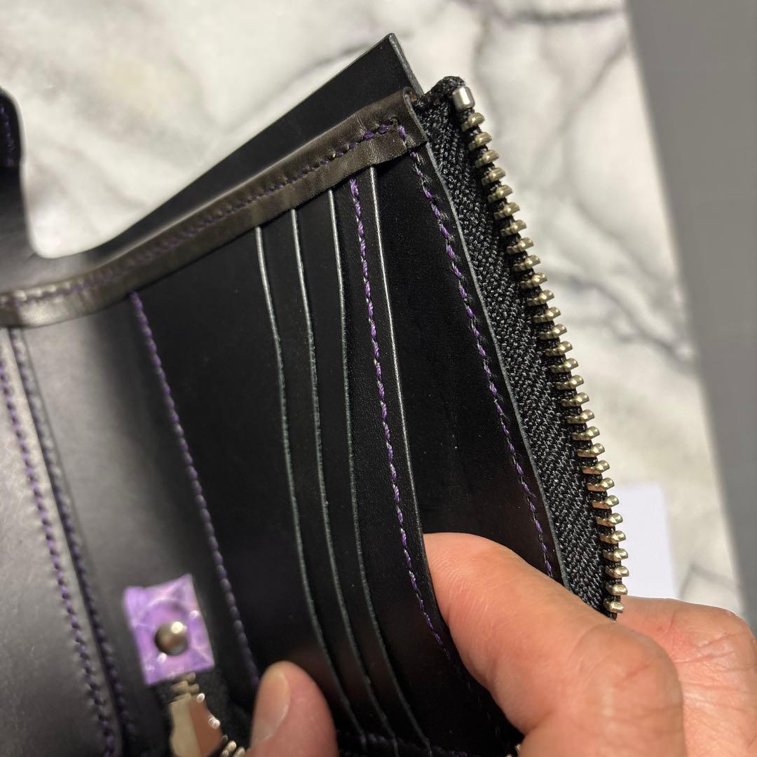 パイソン革コンパクトL字ファスナーウォレット(パープル)