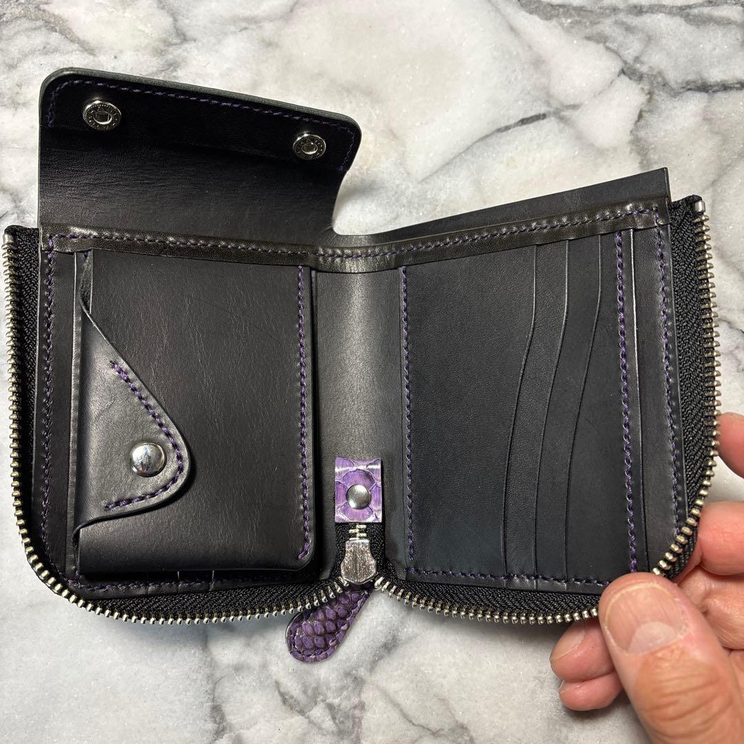 パイソン革コンパクトL字ファスナーウォレット(パープル)