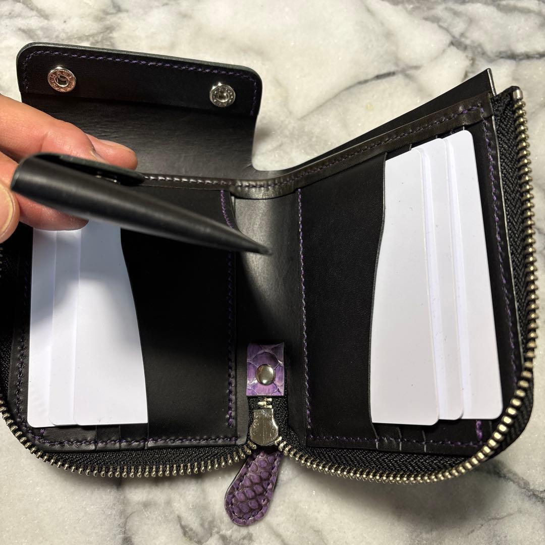 パイソン革コンパクトL字ファスナーウォレット(パープル)